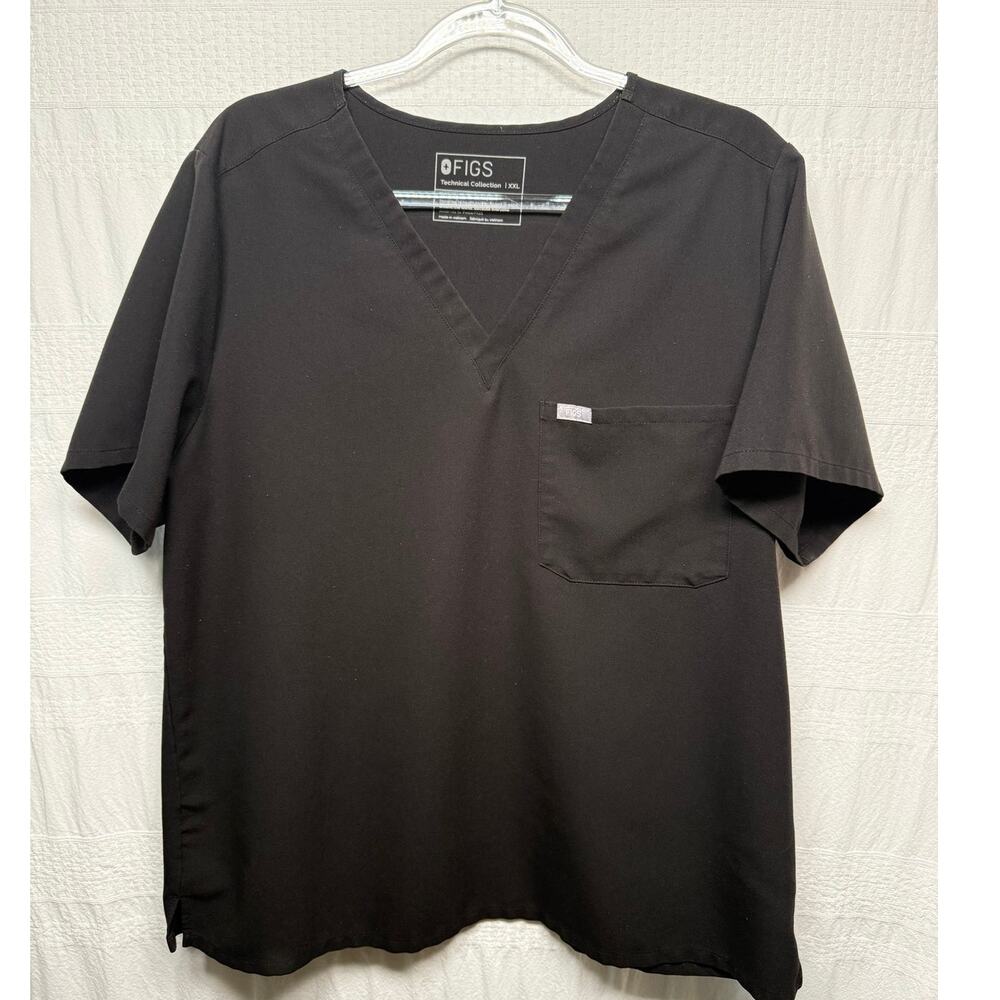Figs Technical Collection Casma V-Neck Scrub Top, Black, Size XXL - Picture 1 of 4